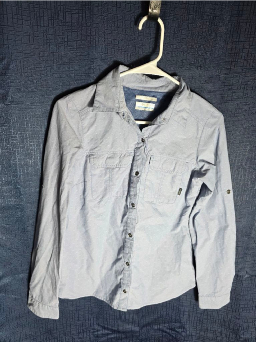 Women's Columbia Blue Omni-Shade Button Down Shirt XS fish hike Athletic sun